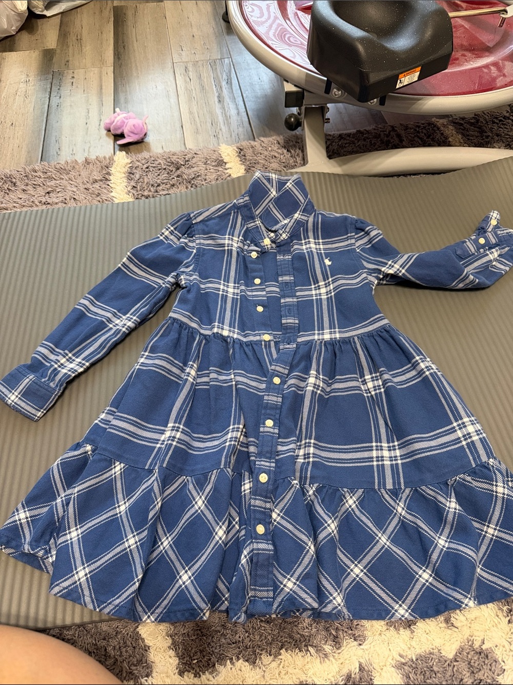 Polo by Ralph Lauren Navy and White Plaid Button-Front Tiered Dress